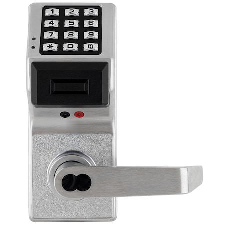 Alarm Lock Pushbutton Cylindrical Door Lock, with Prox Reader, 300 Users, 1600 Event Audit Trail, Straight Leve PDL3000IC-S US26D